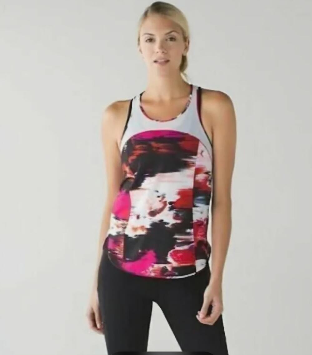 Lululemon Athletica,singlet, Top Size 6 Magenta Abstract Print Strappy Back. NWT